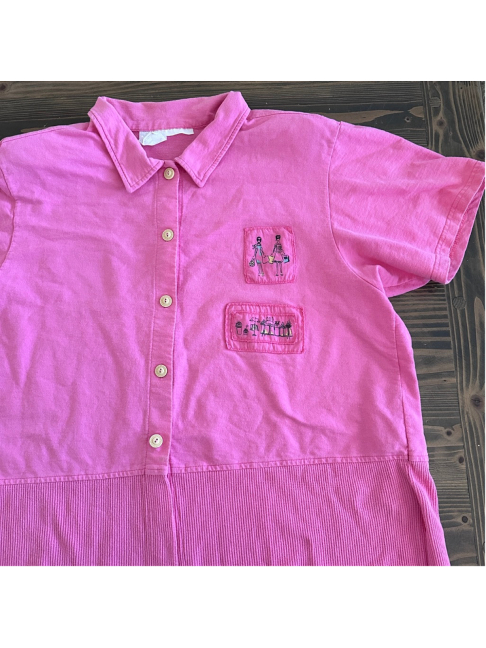 Womens Vintage Style Pink Shoulder Pad Top Embroidered Tee